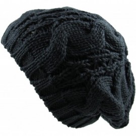 Berets Warm Chuncky Knit Over Size Cable Beanie Beret- Dark Gray - C411VC7YKCV $10.20