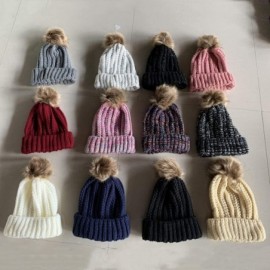 Bomber Hats Womens Winter Beanie Hat- Warm Cuff Cable Knitted Soft Ski Cap with Pom Pom for Girls - H - CU18ADUGGIC $12.45