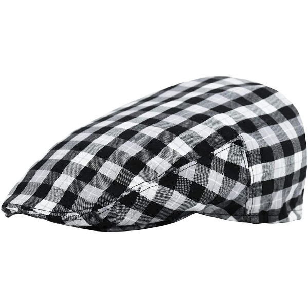 Newsboy Caps Men's Light Weight Cotton Plaid Summer Newsboy Flat Ivy Driving Cap - Black-white Check - CE18UK0IWAA $16.96