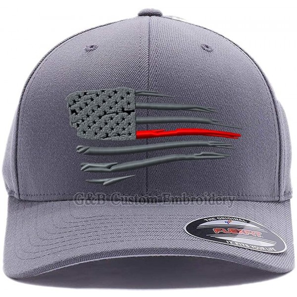 Baseball Caps Thin Red Line Waving USA Flag. Embroidered. 6477 Wool Blend Cap - Grey - CE1808IU84I $26.78