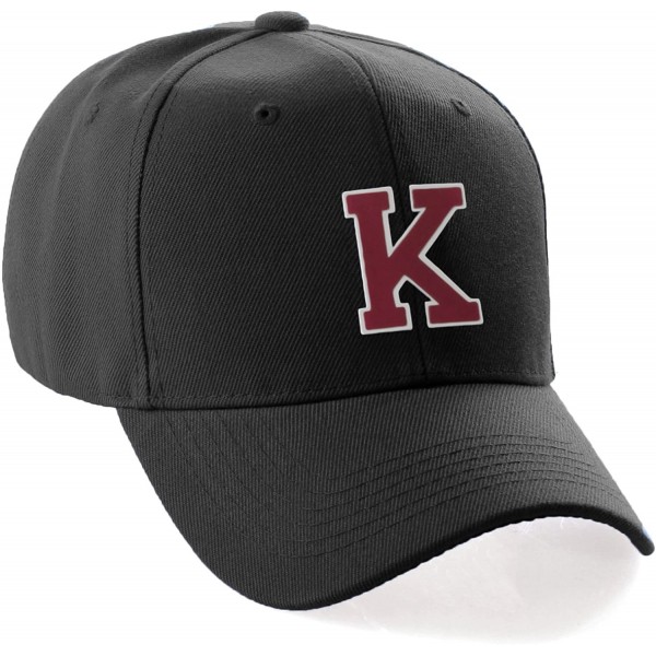 Baseball Caps Classic Baseball Hat Custom A to Z Initial Team Letter- Black Cap White Red - Letter K - C818IDSQ4AD $13.76