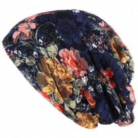 Baseball Caps Women Floral Lace Beanie Hat Chemo Cap Stretch Turban Hat Head Scarf Wrap - Blue - C118HCWM8W5 $6.81