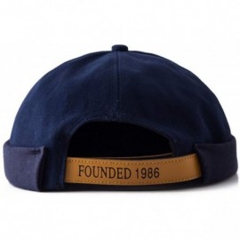 Skullies & Beanies No Brim Docker Leon Beanie Cap Rolled Cuff Retro Worker Sailor Cap - Navy Blue - CV18H30TW2A $9.49