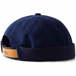 Skullies & Beanies No Brim Docker Leon Beanie Cap Rolled Cuff Retro Worker Sailor Cap - Navy Blue - CV18H30TW2A $9.49