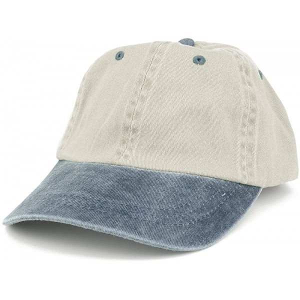 Baseball Caps Low Profile Blank Two-Tone Washed Pigment Dyed Cotton Dad Cap - Beige Navy - CJ12O1EUGYS $10.53