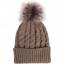 Skullies & Beanies Women's Winter Soft Knit Beanie Hat with Faux Fur Pom Pom-Khaki - C712N8RER15 $10.85