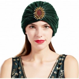 Skullies & Beanies Women's Ruffle Turban Hat Knit Turban Headwraps with Detachable Crystal Brooch for 1920s Gatsby Party - Z-...