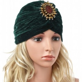 Skullies & Beanies Women's Ruffle Turban Hat Knit Turban Headwraps with Detachable Crystal Brooch for 1920s Gatsby Party - Z-...