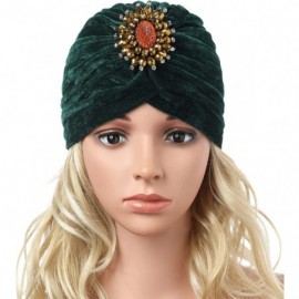 Skullies & Beanies Women's Ruffle Turban Hat Knit Turban Headwraps with Detachable Crystal Brooch for 1920s Gatsby Party - Z-...