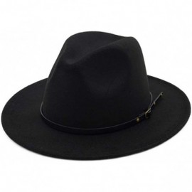 Fedoras Vintage Women's Wide Brim Floppy Panama Hat with Belt Buckle Fedora Hat - Black - C718H665669 $16.16