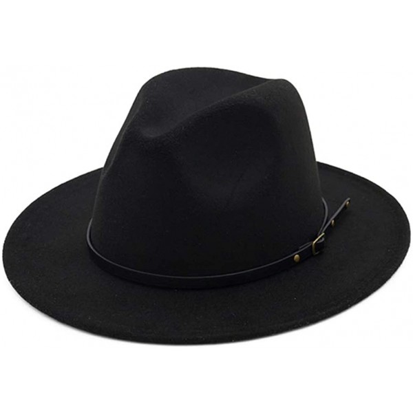 Fedoras Vintage Women's Wide Brim Floppy Panama Hat with Belt Buckle Fedora Hat - Black - C718H665669 $16.16