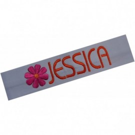 Headbands Personalized Daisy Girls Cotton Stretch Headband With Custom Name - White Band/Orange Thread - CX121PNM9D3 $11.10