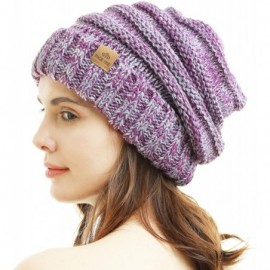 Skullies & Beanies Womens Winter Beanie Warm Cable Knit Hat Style Stretch Trendy Ribbed Chunky Cap - 1 Purple&blue - C818W7YQ...