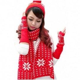 Skullies & Beanies Women's 3 Piece Winter Set-Snowflake Pompom Beanie- Arm Warmers-Reversible Scarf - Red - C01883OTNY5 $17.07