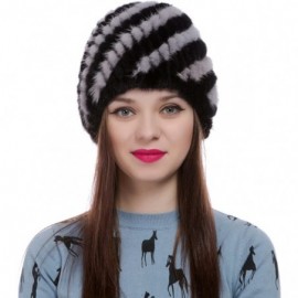 Skullies & Beanies Womens Girls Knitted Real Mink Fur Hat Winter Beanie Warm Cap - Black + Grey - CL12O66TKQ6 $23.15