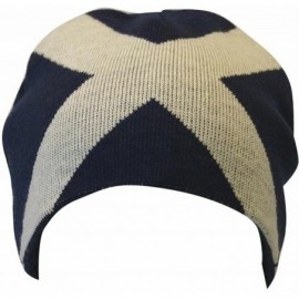 Skullies & Beanies Mens Cross Design Winter Beanie Hat - Navy/White - CR116J13PET $18.19