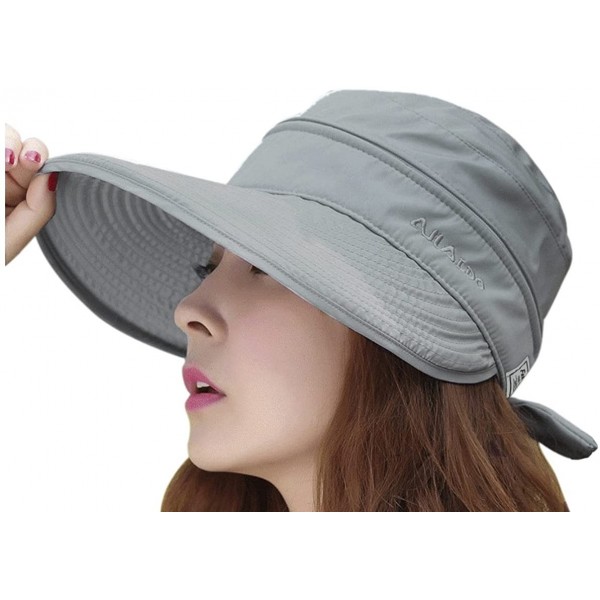 Sun Hats Women Wide Brim Visor Anti-UV Sun Protection 2 in 1 Summer Sun Hat Cap - Grey - CG12HEW0BN9 $12.67