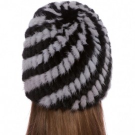 Skullies & Beanies Womens Girls Knitted Real Mink Fur Hat Winter Beanie Warm Cap - Black + Grey - CL12O66TKQ6 $23.15