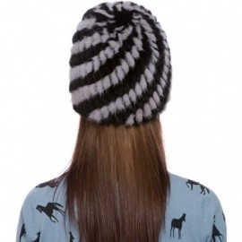 Skullies & Beanies Womens Girls Knitted Real Mink Fur Hat Winter Beanie Warm Cap - Black + Grey - CL12O66TKQ6 $23.15