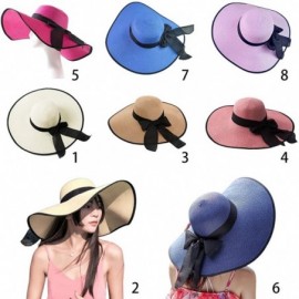 Sun Hats Women Foldable Straw Sun Hat- Ribbon Bowknot Black Wide Brim Hats- Summer Beachwear (Khaki) - C918OW9RTX3 $19.68