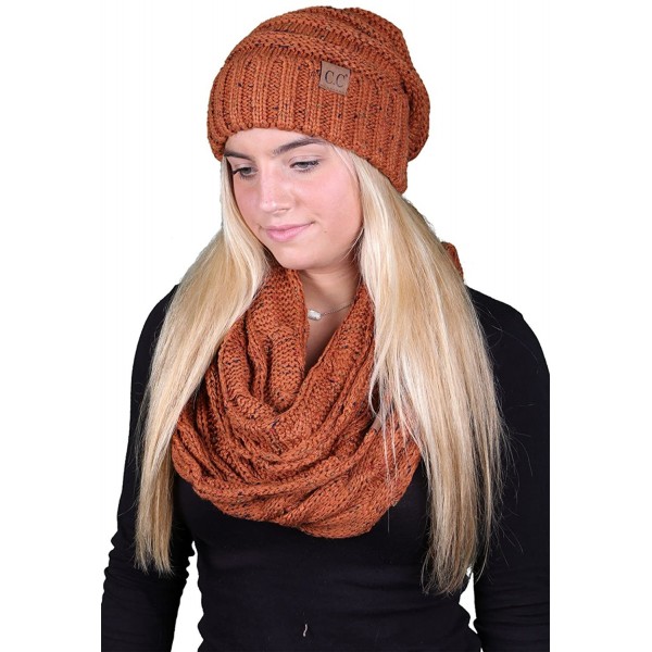 Skullies & Beanies Oversized Slouchy Beanie Bundled with Matching Infinity Scarf - A Confetti Rust Design - C51896HUREK $22.91