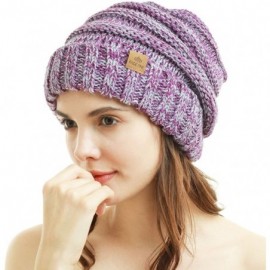 Skullies & Beanies Womens Winter Beanie Warm Cable Knit Hat Style Stretch Trendy Ribbed Chunky Cap - 1 Purple&blue - C818W7YQ...