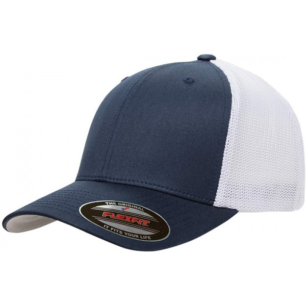 Baseball Caps Flexfit Trucker Hat for Men and Women - Breathable Mesh- Stretch Flex Fit Ballcap w/Hat Liner - Navy/White - CI...