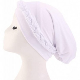 Skullies & Beanies Chemo Cancer Turbans Cap Twisted Braid Hair Cover Wrap Turban Headwear for Women - Single Braid a White - ...