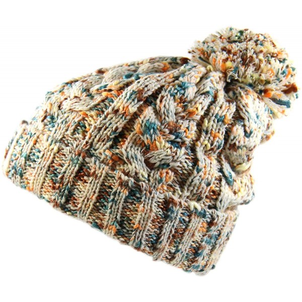 Skullies & Beanies Winter Warm Baggy Knit Slouchy Multi Color Beanie Hat with Pom Pom - Light Beige/Multi - CO1872259KL $15.48