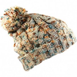 Skullies & Beanies Winter Warm Baggy Knit Slouchy Multi Color Beanie Hat with Pom Pom - Light Beige/Multi - CO1872259KL $15.48