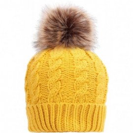 Skullies & Beanies Womens Winter Hand Knit Faux Fur Pompoms Beanie Hat - Single-ginger - C512BYRSFF1 $12.55