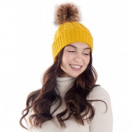 Skullies & Beanies Womens Winter Hand Knit Faux Fur Pompoms Beanie Hat - Single-ginger - C512BYRSFF1 $12.55