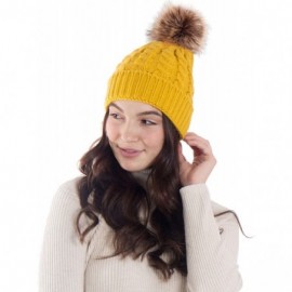 Skullies & Beanies Womens Winter Hand Knit Faux Fur Pompoms Beanie Hat - Single-ginger - C512BYRSFF1 $12.55