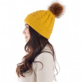 Skullies & Beanies Womens Winter Hand Knit Faux Fur Pompoms Beanie Hat - Single-ginger - C512BYRSFF1 $12.55