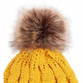 Skullies & Beanies Womens Winter Hand Knit Faux Fur Pompoms Beanie Hat - Single-ginger - C512BYRSFF1 $12.55