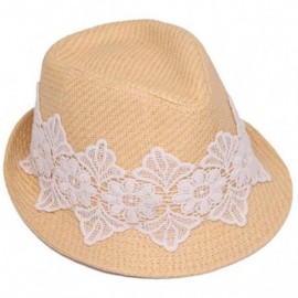 Sun Hats Womens Fedora Hat w/Floral Lace Band - Natural - C012I3TGK8H $22.61