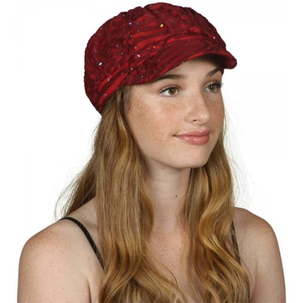 Newsboy Caps Glitter Sequin Trim Newsboy Hat - Wine - CK11TN483KZ $14.90