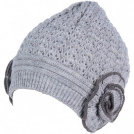 Skullies & Beanies Womens Winter Knit Plush Fleece Lined Beanie Ski Hat Sk Skullie Various Styles - Double Flower Gray - CT18...