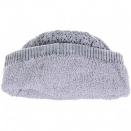 Skullies & Beanies Womens Winter Knit Plush Fleece Lined Beanie Ski Hat Sk Skullie Various Styles - Double Flower Gray - CT18...