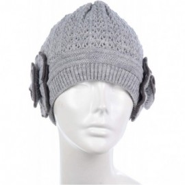 Skullies & Beanies Womens Winter Knit Plush Fleece Lined Beanie Ski Hat Sk Skullie Various Styles - Double Flower Gray - CT18...