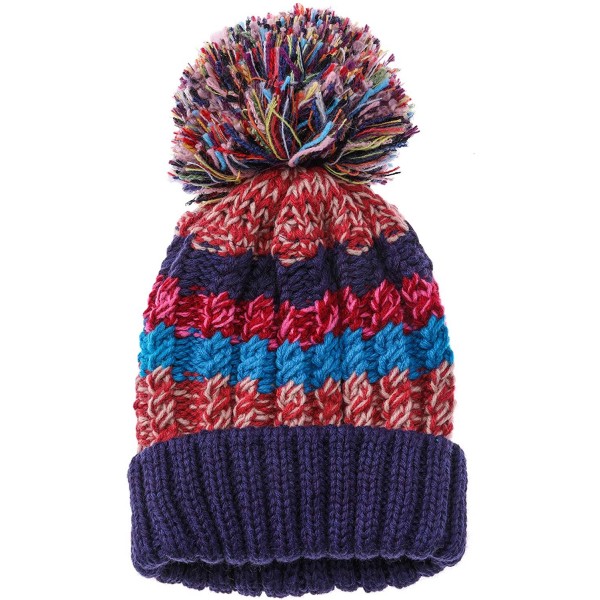 Skullies & Beanies Women Girl Winter Knit Beanie Soft Warm Fleece Lining Pompoms Hats Snow Ski Cap - Mixed Color Blue - C018H...