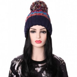 Skullies & Beanies Women Girl Winter Knit Beanie Soft Warm Fleece Lining Pompoms Hats Snow Ski Cap - Mixed Color Blue - C018H...