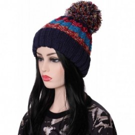 Skullies & Beanies Women Girl Winter Knit Beanie Soft Warm Fleece Lining Pompoms Hats Snow Ski Cap - Mixed Color Blue - C018H...