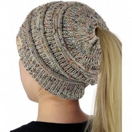 Skullies & Beanies BeanieTail Cotton Blend All Season Daily Messy High Bun Ponytail Beanie Hat - Confetti Oatmeal - CM189Q6G2...