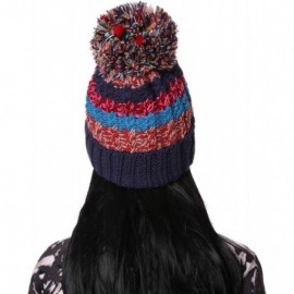 Skullies & Beanies Women Girl Winter Knit Beanie Soft Warm Fleece Lining Pompoms Hats Snow Ski Cap - Mixed Color Blue - C018H...