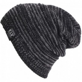 Skullies & Beanies Womens Mens Slouch Beanie Outdoor Ski Skull Cap Warm Knitted Striped Hat - Black - CR12M7XCBKV $11.74