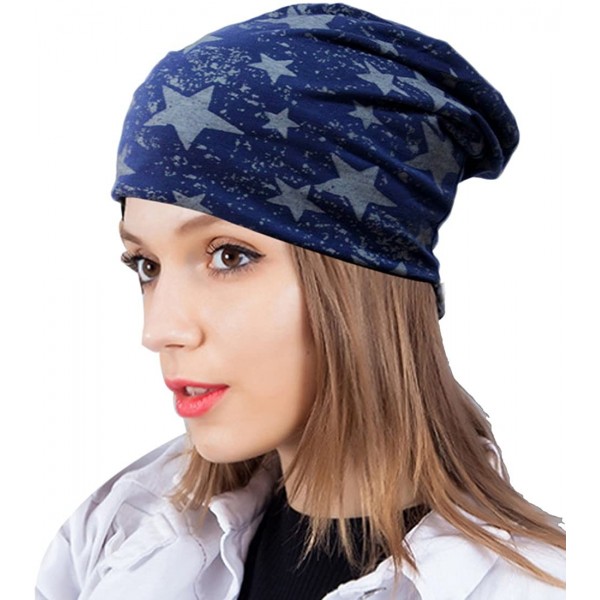 Skullies & Beanies Women's Winter Cotton Beanie Cap Thin Hip-hop Star Hat - Navy Blue - CL129KAQDT3 $11.57