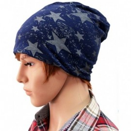 Skullies & Beanies Women's Winter Cotton Beanie Cap Thin Hip-hop Star Hat - Navy Blue - CL129KAQDT3 $11.57