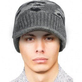 Skullies & Beanies Men's Wool Blend Visor Beanie Cap- Velour Fleece Lined - Camo Gray - CK186OSQSO3 $20.48