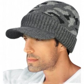 Skullies & Beanies Men's Wool Blend Visor Beanie Cap- Velour Fleece Lined - Camo Gray - CK186OSQSO3 $20.48